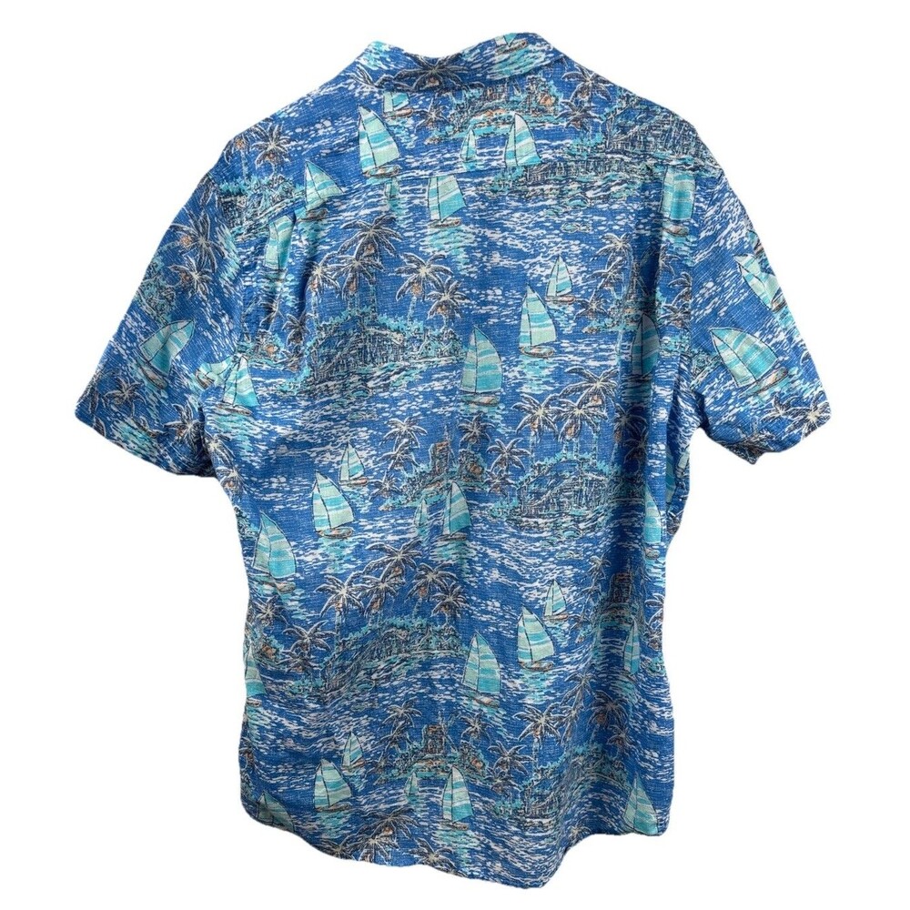 IZOD Saltwater Men’s XL Sailing Blue Button Down Hawaiian Shirt 100% Cotton - Picture 3 of 5